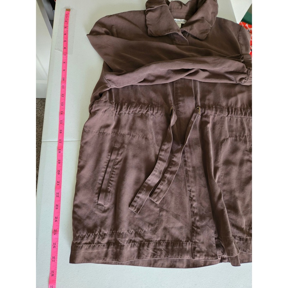Pendleton Womens XL Petite Utility Fall Jacket Brown 100% Silk Drawstring - Picture 7 of 9